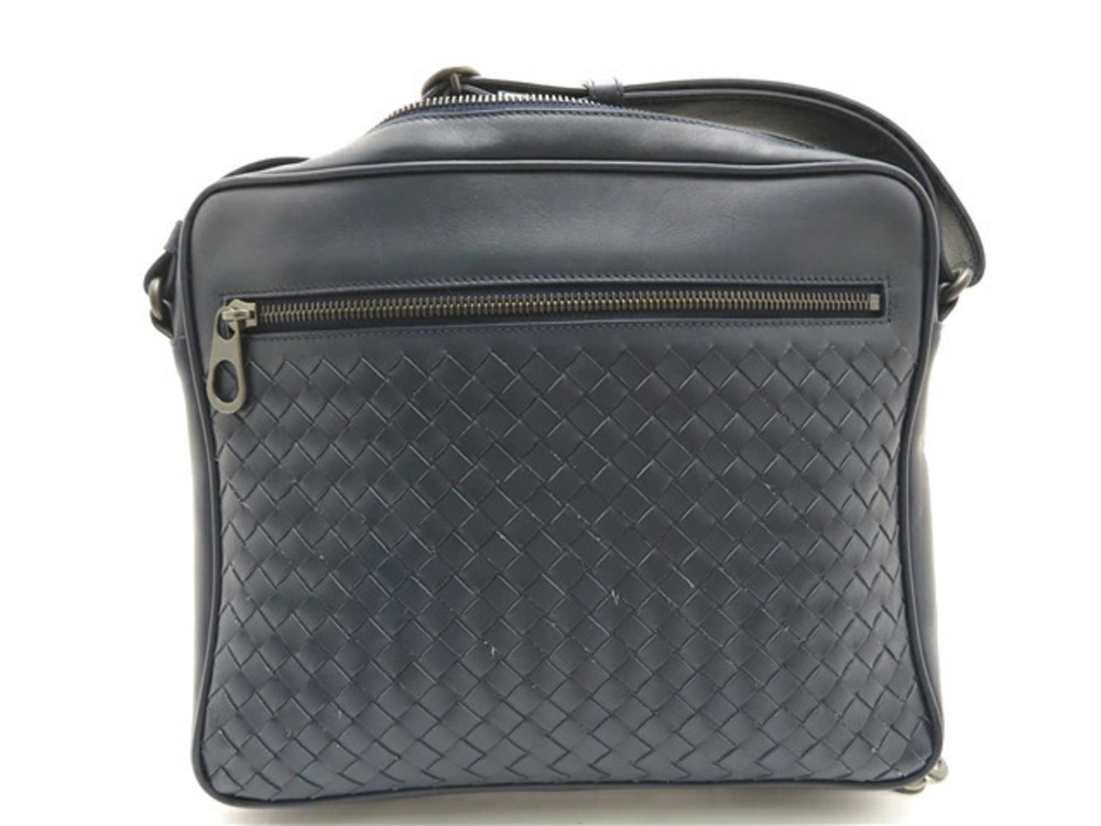 BOTTEGA VENETA Shoulder Bag Calfskin Navy Blue Intrecciato